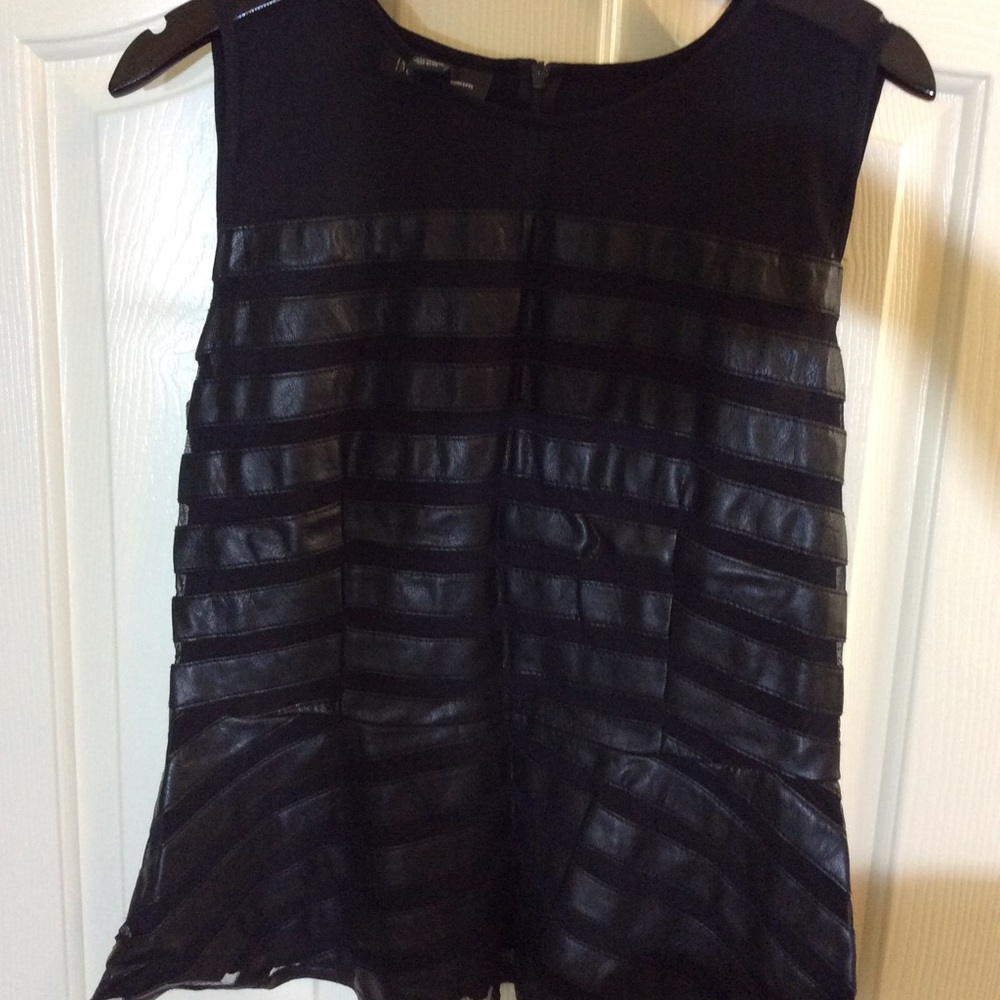 INC Sleeveless Fuad Leather Top